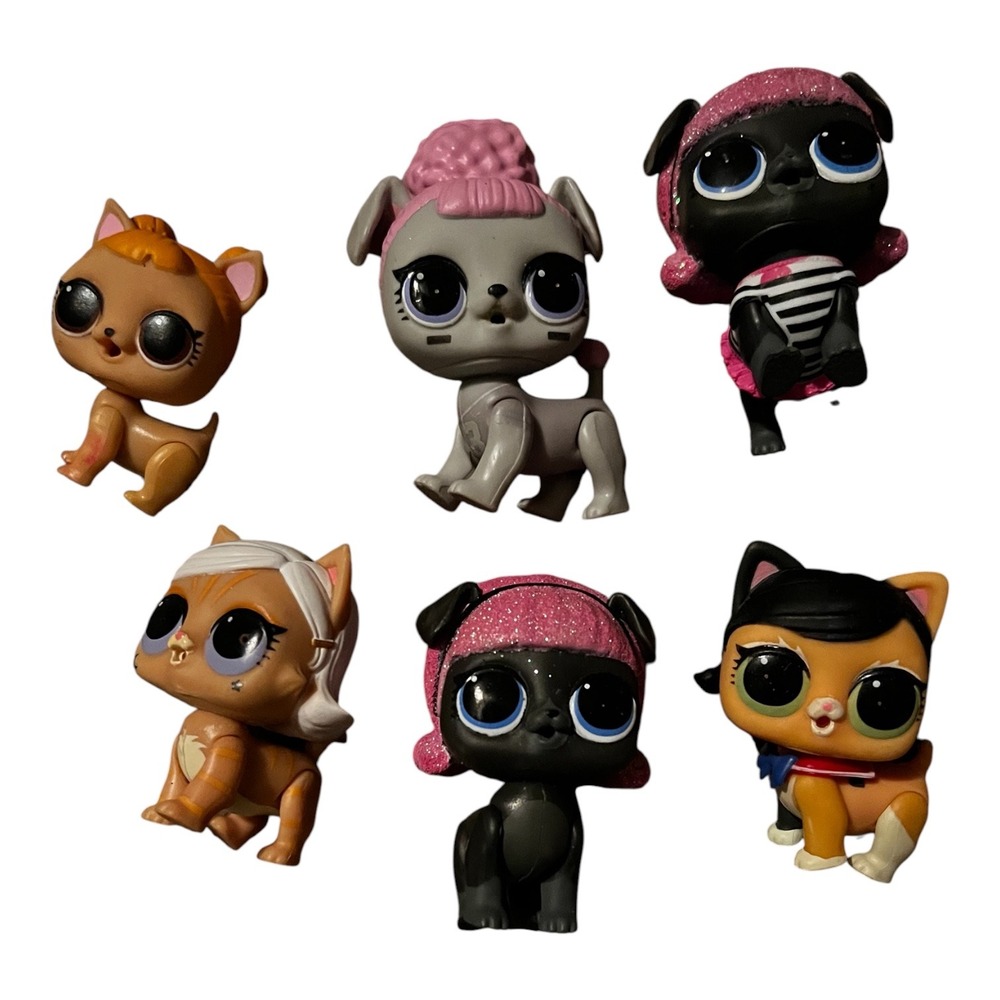 L.O.L. Surprise! Pets Lot of 6 MGA Entertainment Cats Dogs Glitter Figures